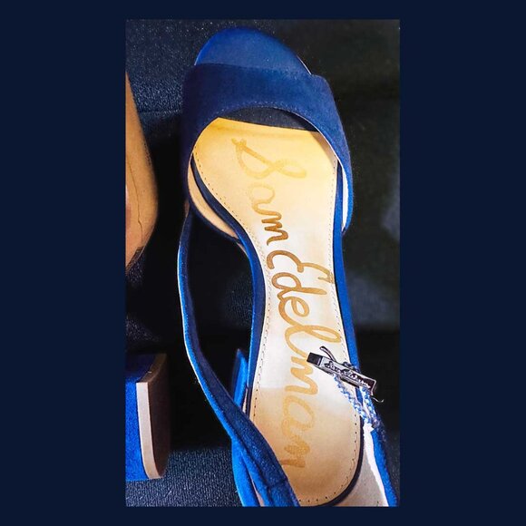 Royal Blue Sam Edelman Susie Block Heel Sandals Sz. 8. Blue Suede Shoes! - Picture 2 of 5